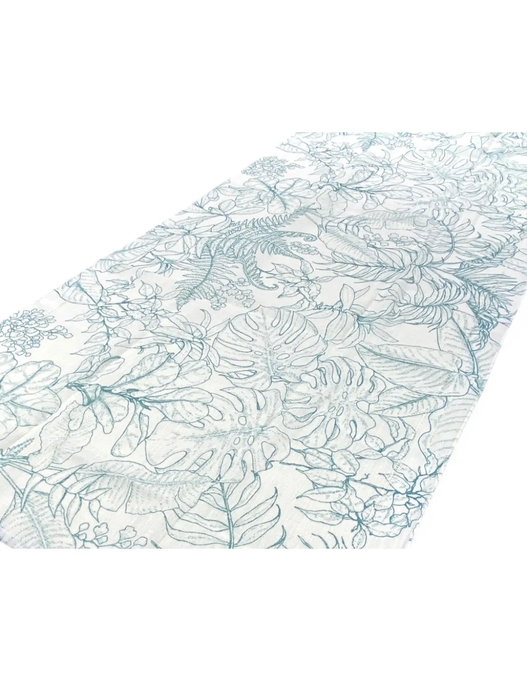 Coppia Tendine a Vetro Modern Leaf Blu Semitrasparenti in Bouclè con Tunnel per Astina – 2 Teli Made in Italy