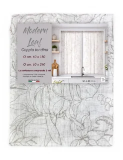 Coppia Tendine a Vetro Modern Leaf Beige Semitrasparenti in Bouclè con Tunnel per Astina – 2 Teli Made in Italy