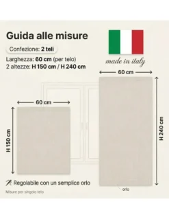 Coppia Tendine a Vetro Natural Sand Semitrasparenti in Bouclè con Tunnel per Astina – 2 Teli Made in Italy