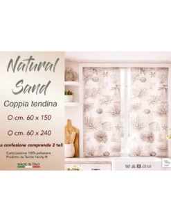 Coppia Tendine a Vetro Natural Sand Semitrasparenti in Bouclè con Tunnel per Astina – 2 Teli Made in Italy