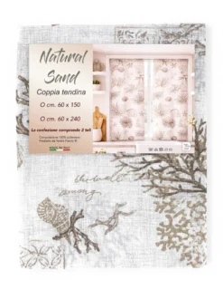 Coppia Tendine a Vetro Natural Sand Semitrasparenti in Bouclè con Tunnel per Astina – 2 Teli Made in Italy