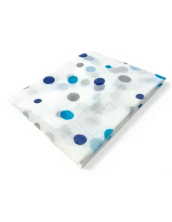 Coppia Tendine a Vetro Pois Blu Semitrasparenti in Bouclè con Tunnel per Astina – 2 Teli Made in Italy