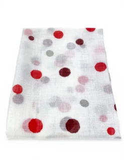 Coppia Tendine a Vetro Pois Rosso Semitrasparenti in Bouclè con Tunnel per Astina – 2 Teli Made in Italy