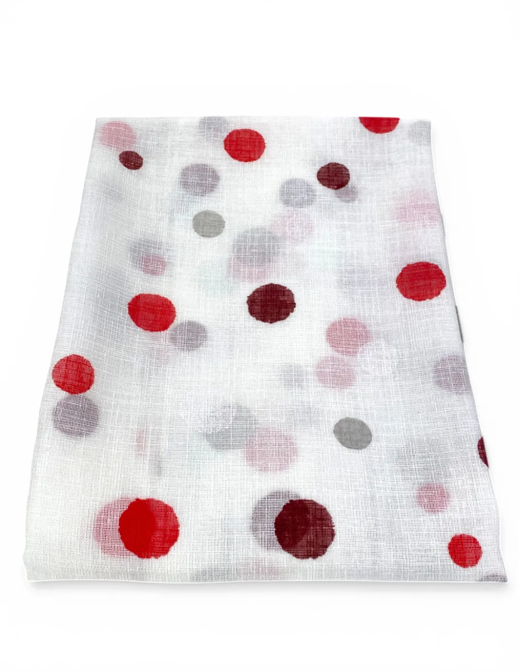 Coppia Tendine a Vetro Pois Rosso Semitrasparenti in Bouclè con Tunnel per Astina – 2 Teli Made in Italy