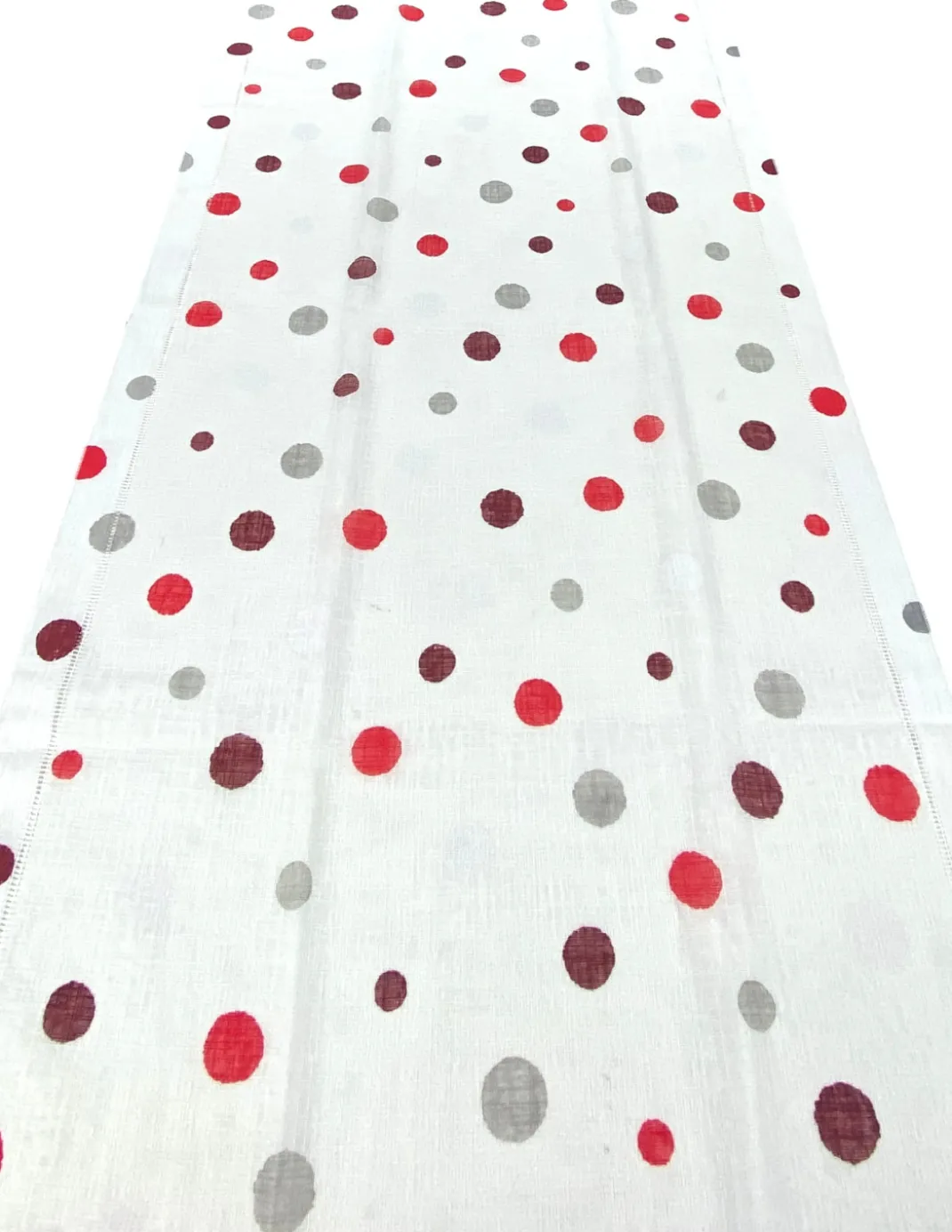 Coppia Tendine a Vetro Pois Rosso Semitrasparenti in Bouclè con Tunnel per Astina – 2 Teli Made in Italy