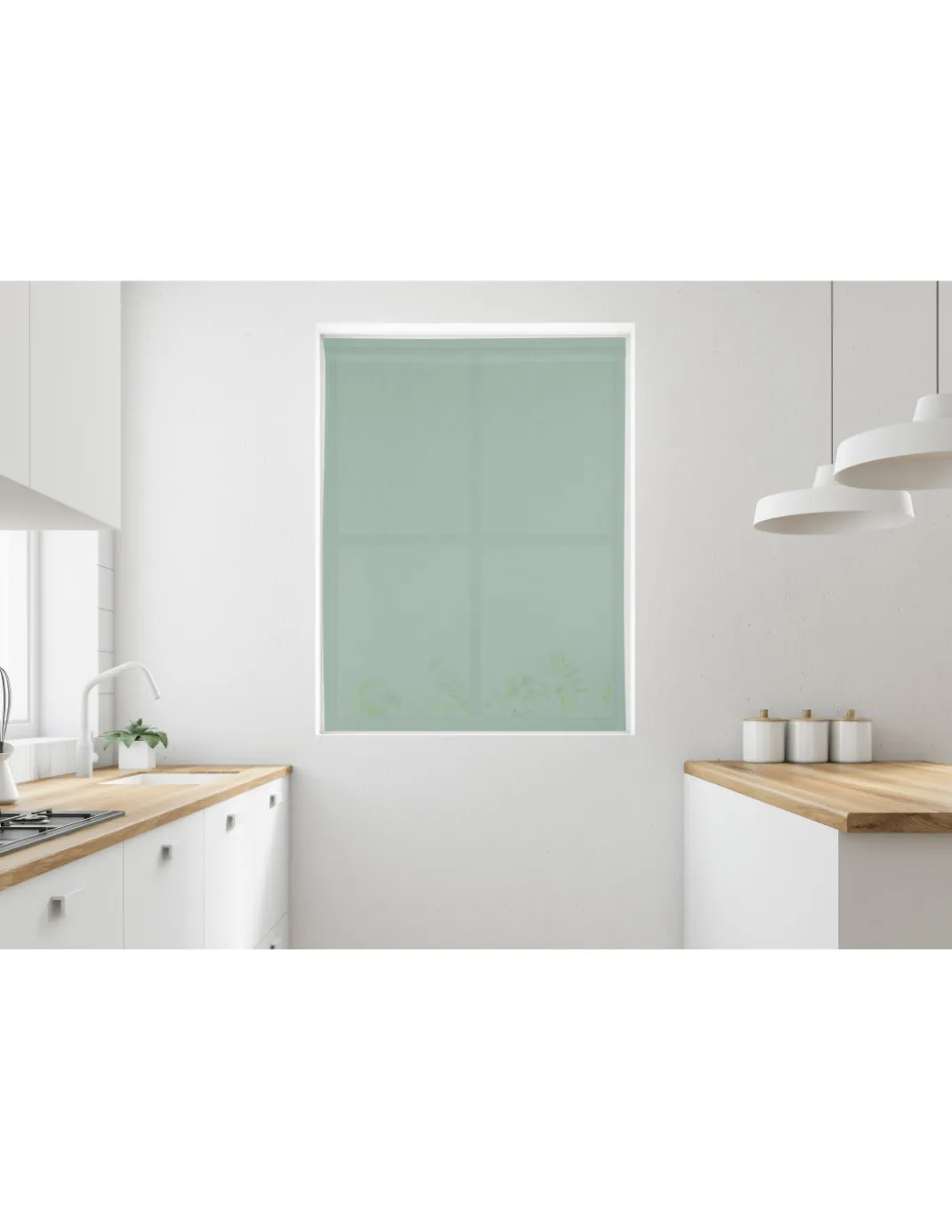 Coppia tendine vetro moderne SIMPLY Verde - tessuto poliestere bouclè semitrasparente, orlino tunnel