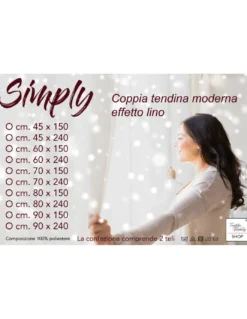 Coppia tendine vetro moderne SIMPLY Azzurro - tessuto poliestere bouclè semitrasparente, orlino tunnel