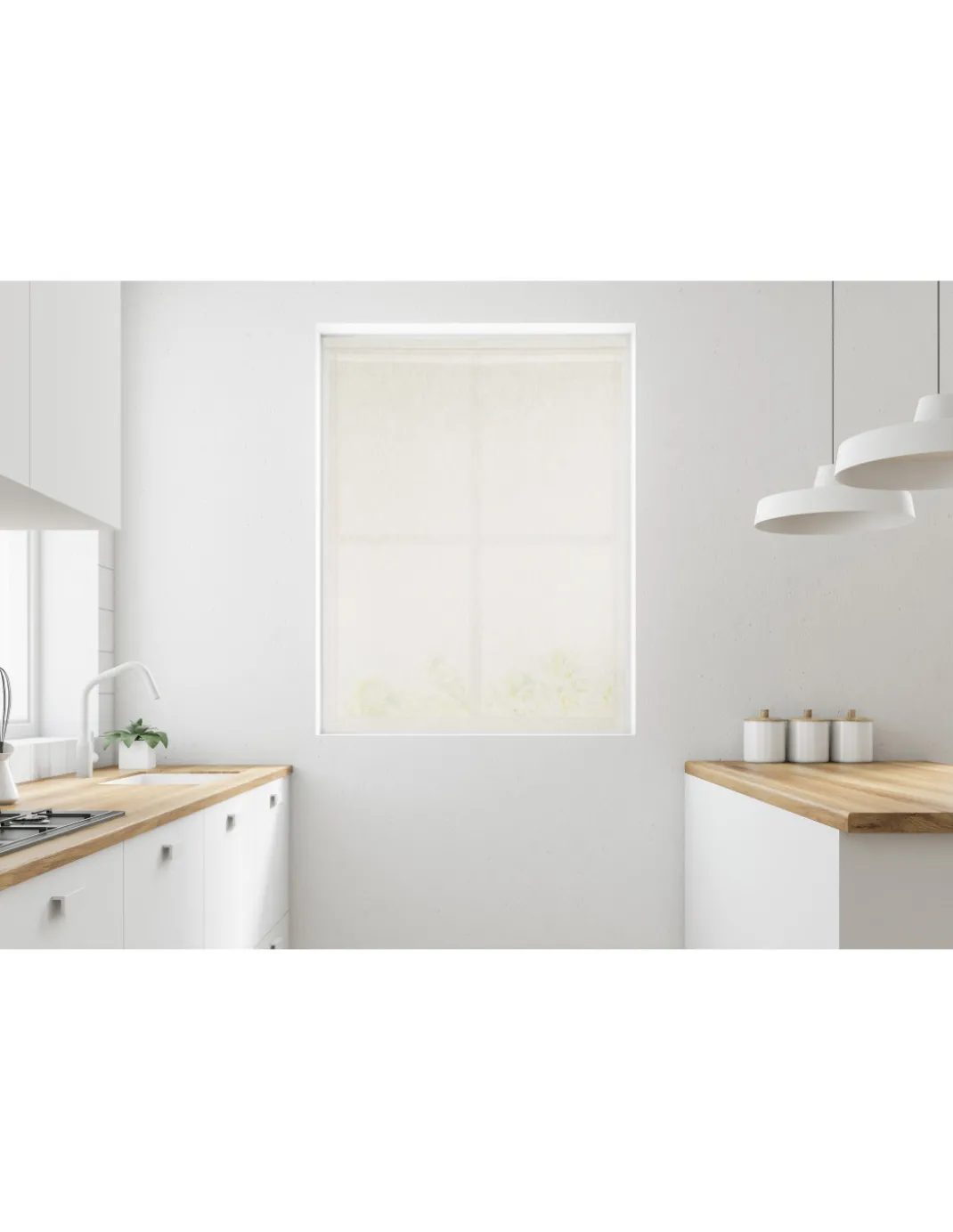 Coppia tendine vetro moderne SIMPLY Beige - tessuto poliestere bouclè semitrasparente, orlino tunnel
