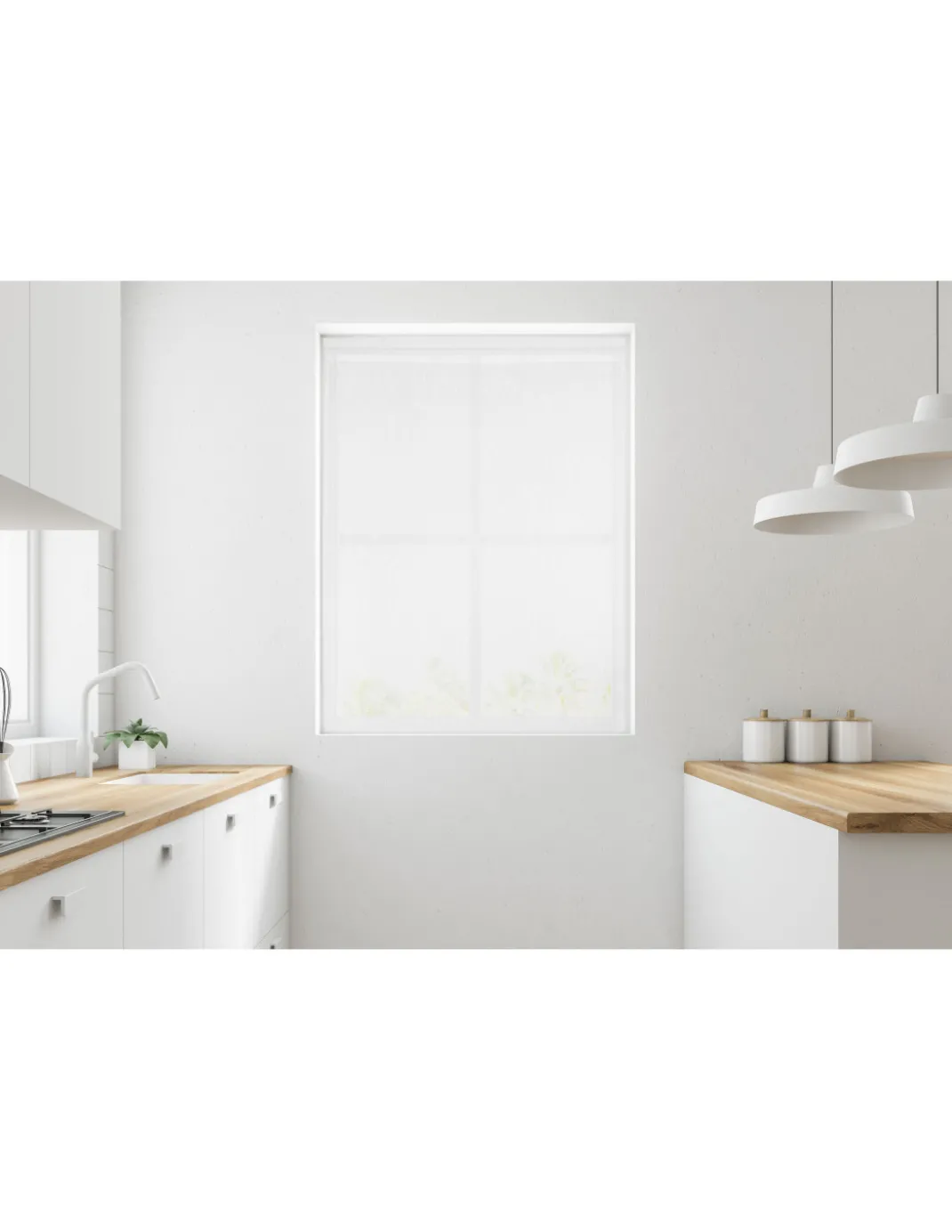 Coppia tendine vetro moderne SIMPLY Bianco - tessuto poliestere bouclè semitrasparente, orlino tunnel