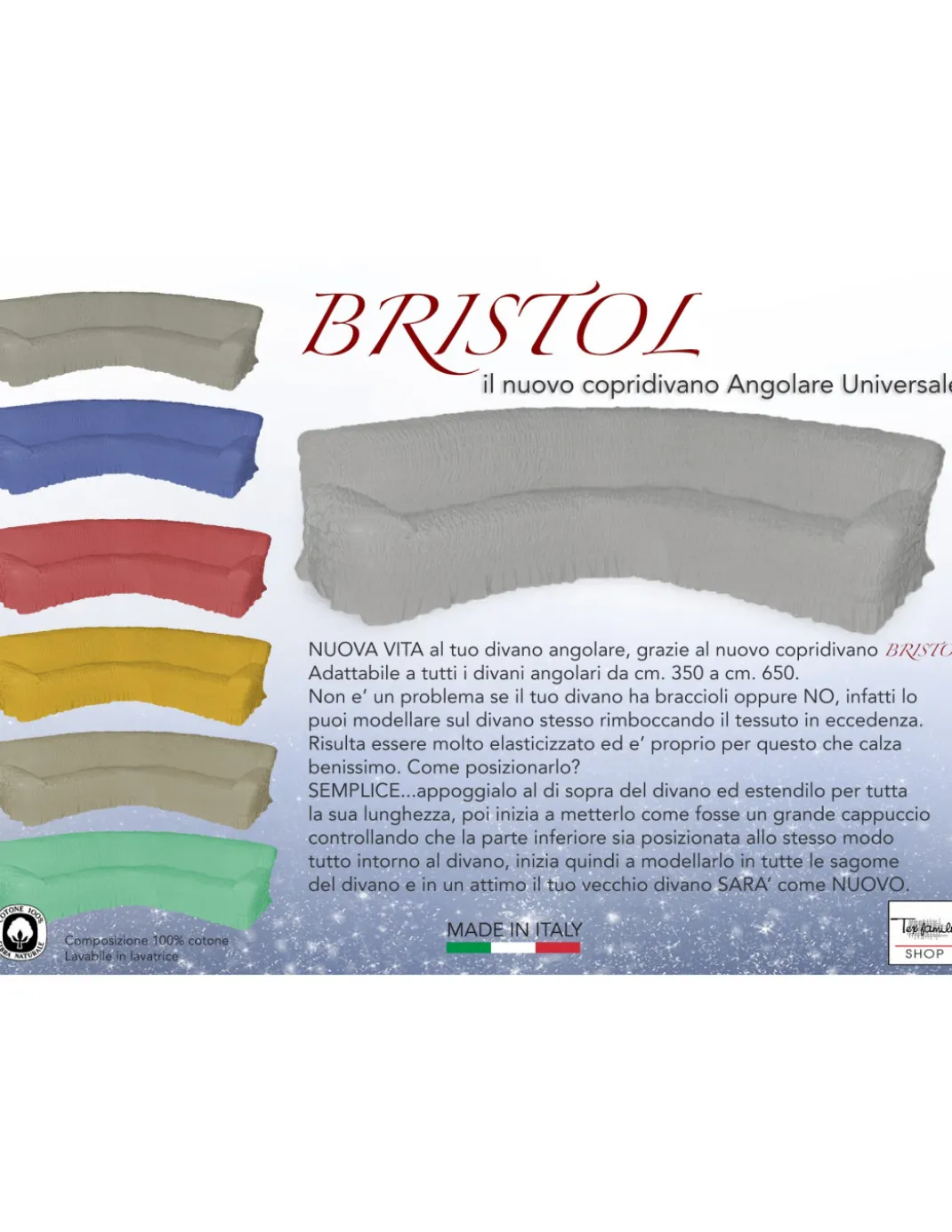 COPRIDIVANO Angolare UNIVERSALE BRISTOL BORDÒ Unito