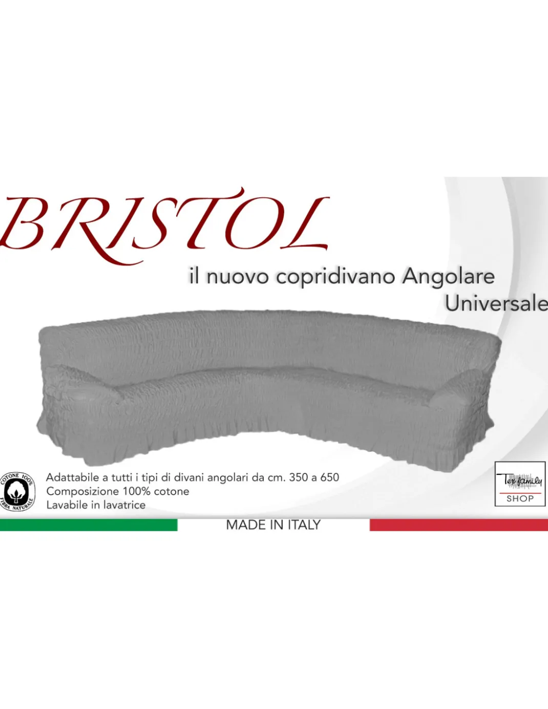 COPRIDIVANO ANGOLARE UNIVERSALE BRISTOL BOY GRIGIO
