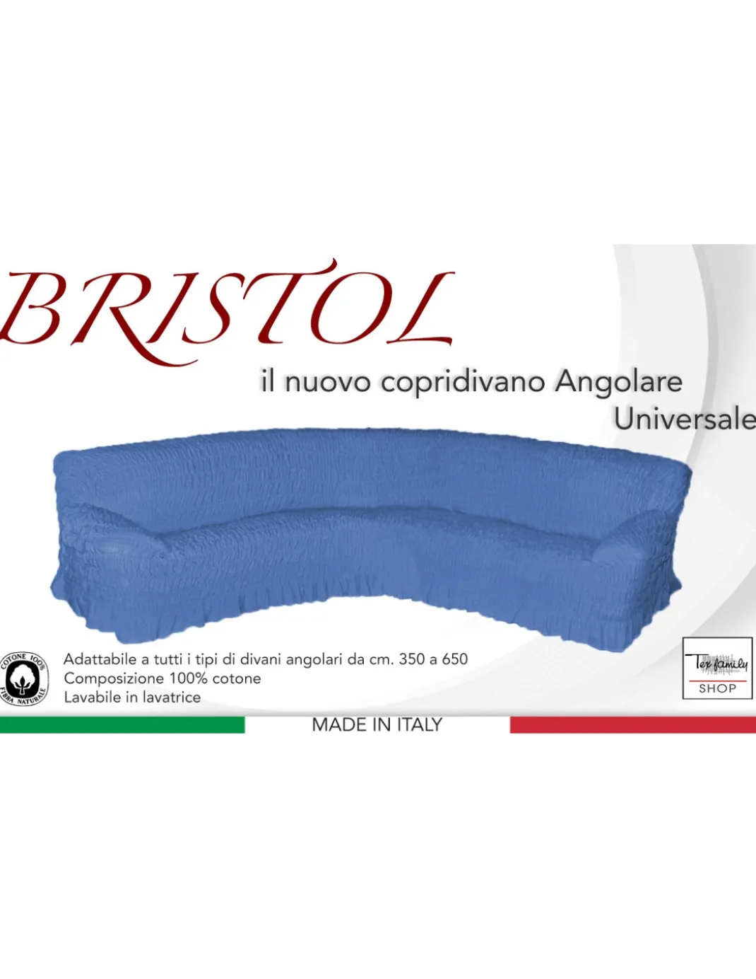 COPRIDIVANO ANGOLARE UNIVERSALE BRISTOL BLU UNITO