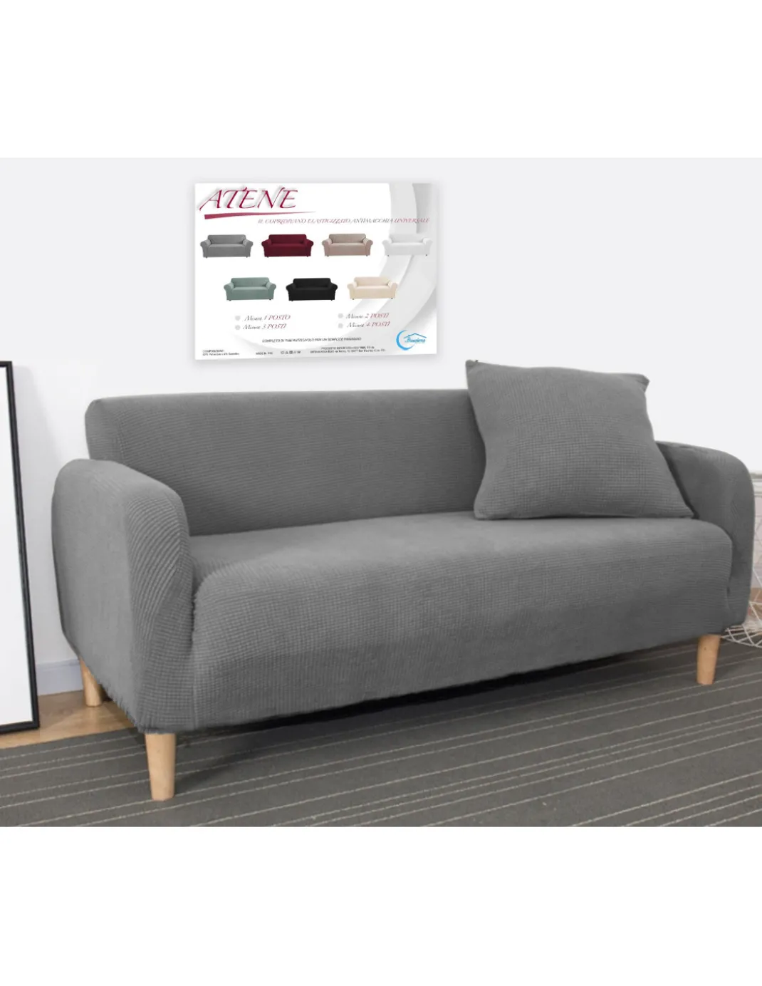 COPRIDIVANO elasticizzato ATENE universale GRIGIO bielastico