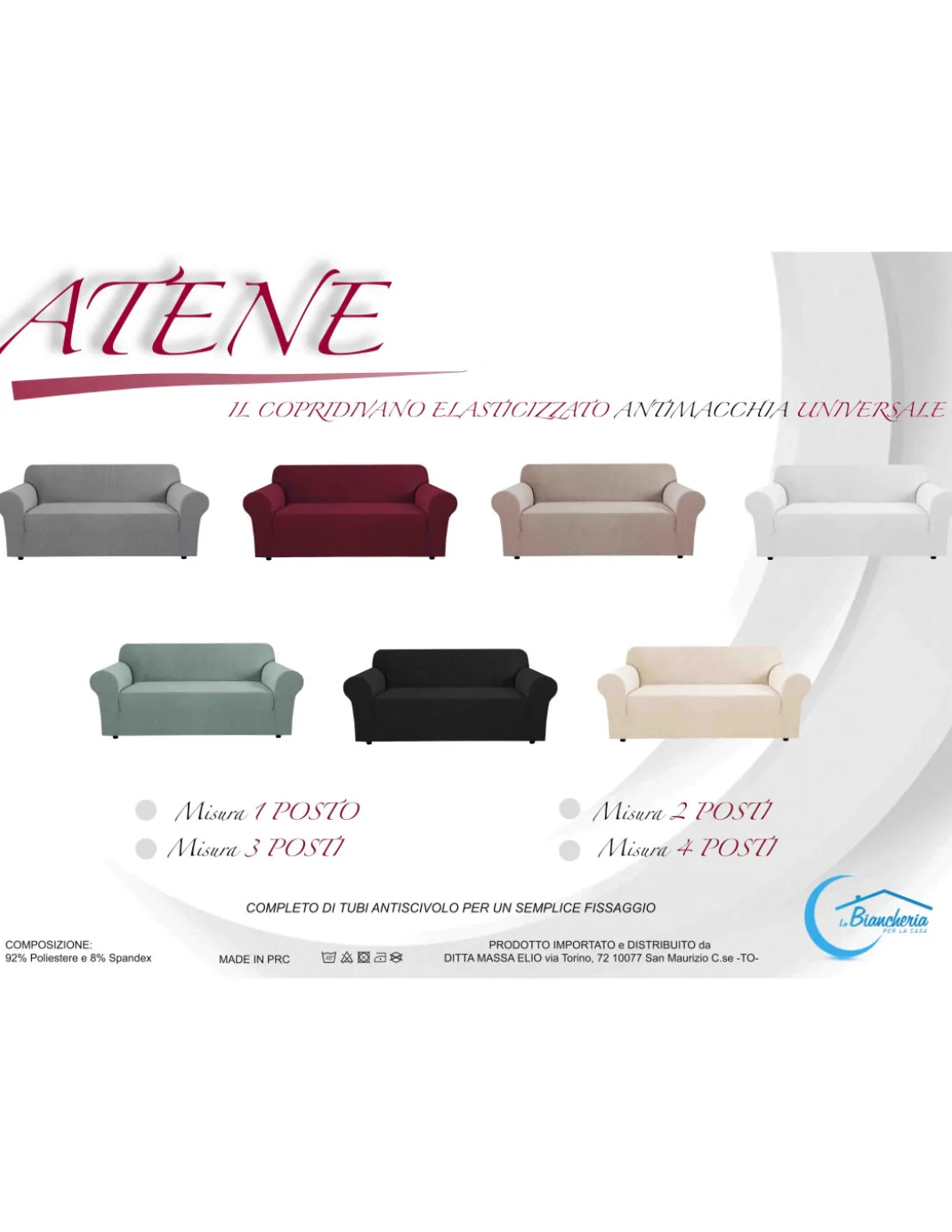 COPRIDIVANO elasticizzato ATENE universale GRIGIO bielastico