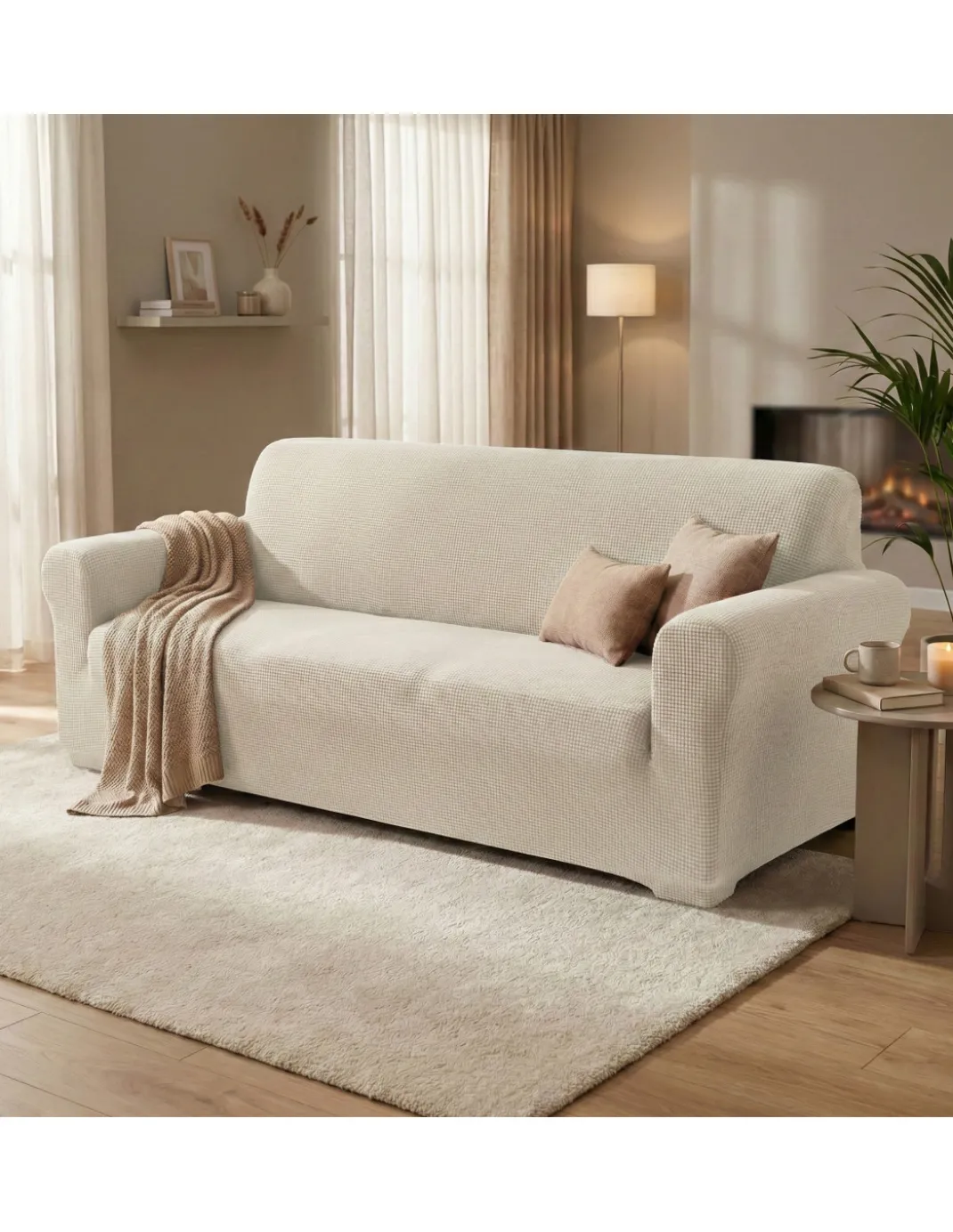 COPRIDIVANO elasticizzato ATENE universale BIANCO LATTE bielastico