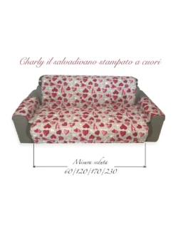 COPRIDIVANO SALVADIVANO CHARLY TRAPUNTATO PIANO LISCIO CUORI ROSSI SHABBY