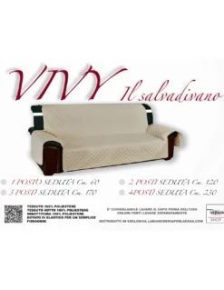 Copridivano Trapuntato Vivy Beige Ecrù - Proteggi Divano con Braccioli - Poliestere Lavabile, Antiscivolo