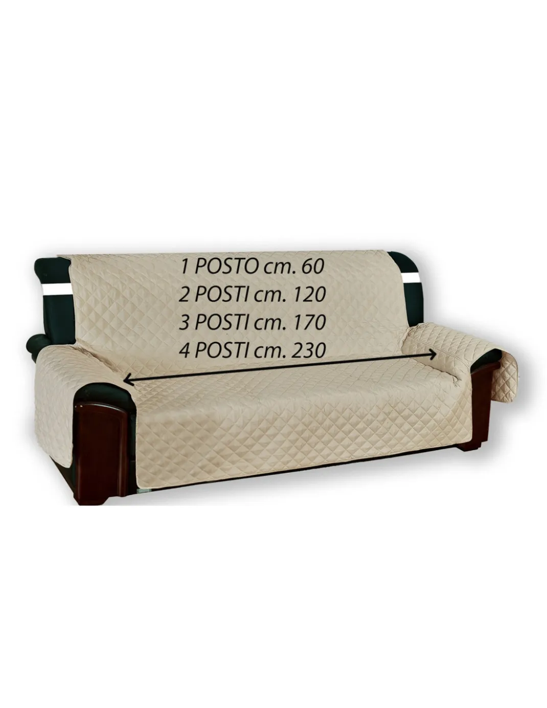 Copridivano Trapuntato Vivy Beige Ecrù - Proteggi Divano con Braccioli - Poliestere Lavabile, Antiscivolo