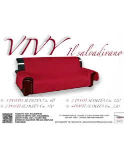 Copridivano Trapuntato Vivy Rosso Bordeaux - Proteggi Divano con Braccioli - Poliestere Lavabile, Antiscivolo