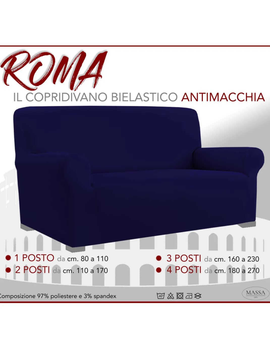 COPRIDIVANO Universale elasticizzato ROMA antimacchia BLU SCURO