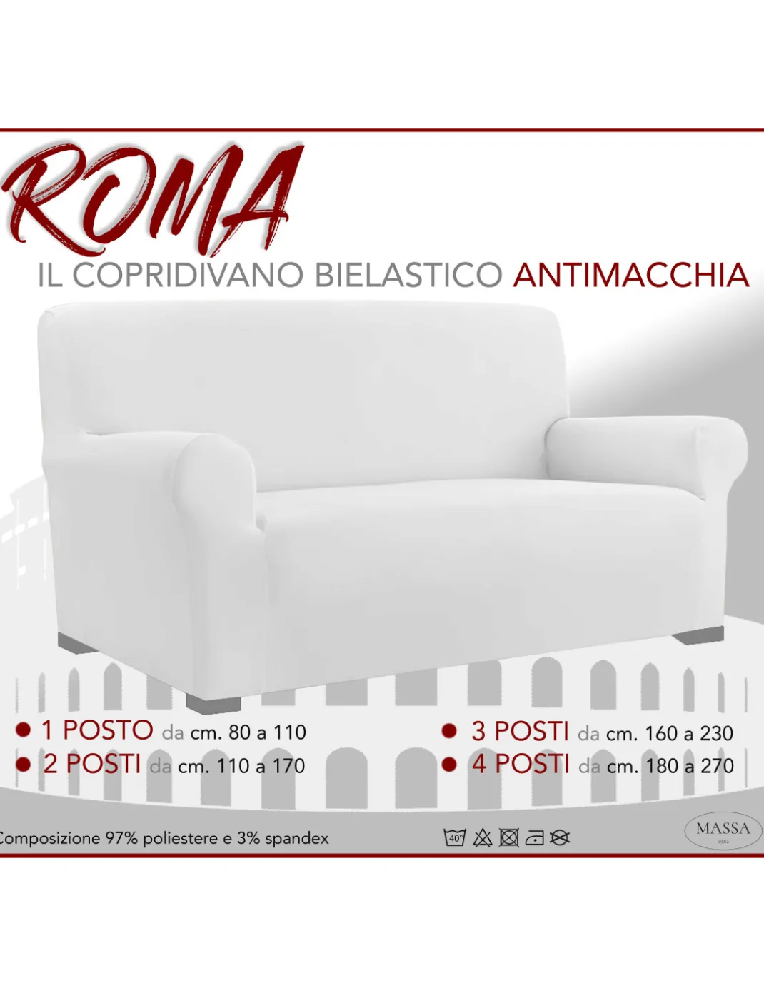 COPRIDIVANO Universale elasticizzato ROMA antimacchia BIANCO