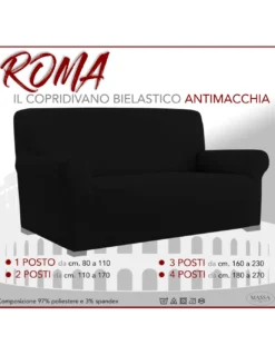 COPRIDIVANO Universale elasticizzato ROMA antimacchia NERO