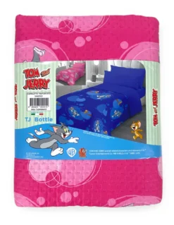 Copriletto Singolo Bambini 170x250 Tom and Jerry Rosa “TJ Bottle” – Trapuntino Leggero 80 g/m² in Microfibra, Made in Italy
