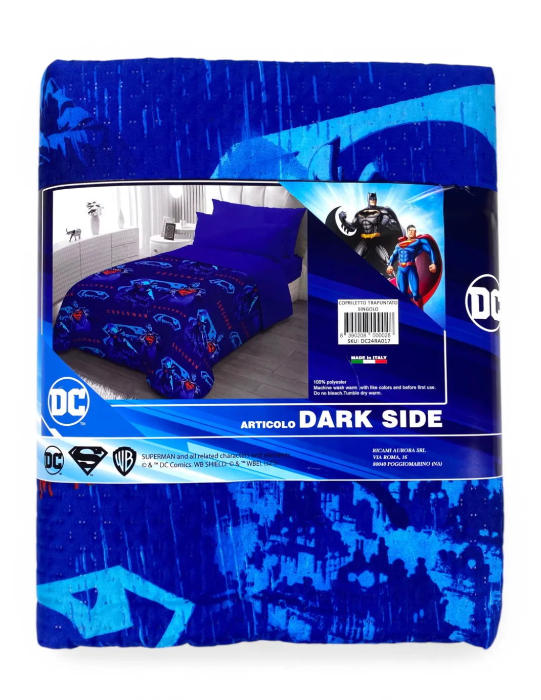 Copriletto Singolo Bambini 170x250 Superman DC Comics Blu “Dark Side” – Trapuntino Leggero 80 g/m², Made in Italy