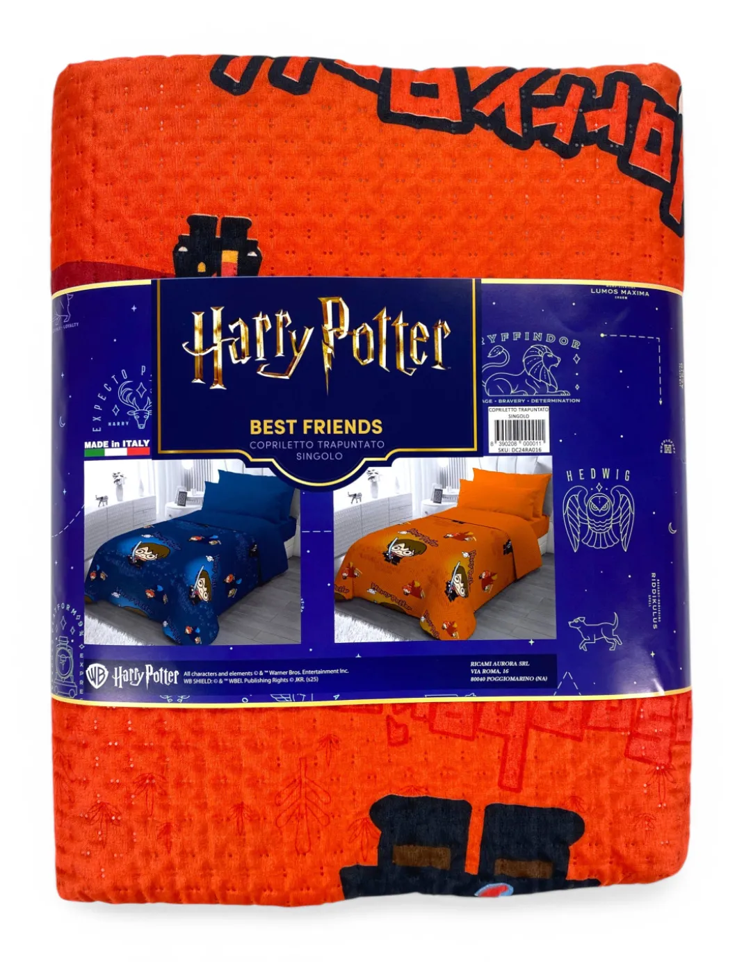 Copriletto Singolo Bambini 170x250 Harry Potter Arancione – Trapuntino Leggero 80 g/m² in Microfibra, Made in Italy
