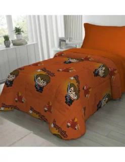 Copriletto Singolo Bambini 170x250 Harry Potter Arancione – Trapuntino Leggero 80 g/m² in Microfibra, Made in Italy