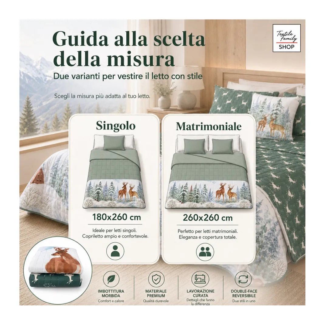Copriletto Trapuntato Cervo Verde in Microfibra Mezza Stagione OEKO-TEX 260x260 cm