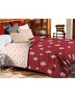 Copriletto Trapuntato "Edelweiss" Rosso - Microfibra Morbida con Fiori Bianchi, Imbottitura Leggera, Made in Italy