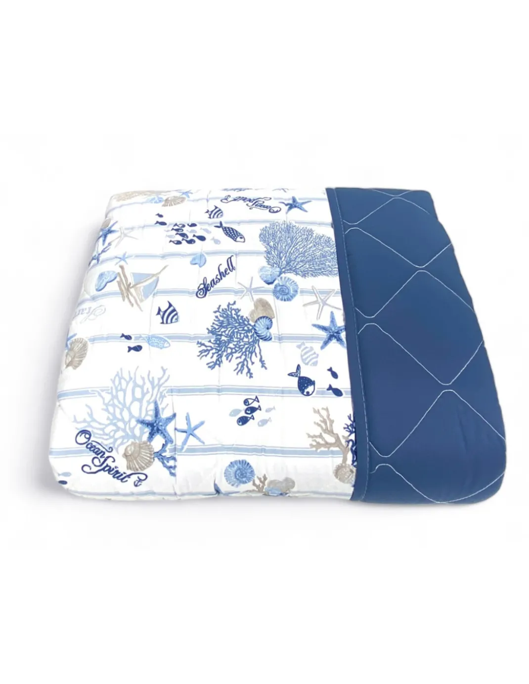 COPRILETTO Trapuntato FIOCCO MARE Coralli e Conchiglie con fondo a Righe Made in Italy