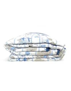 COPRILETTO Trapuntato FIOCCO MARE Coralli e Conchiglie con fondo a Righe Made in Italy