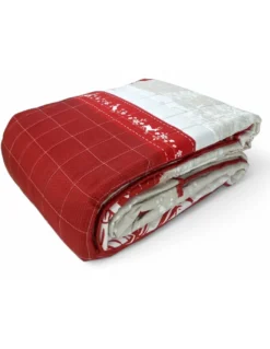 Copriletto Trapuntato Monte Soglio Rosso - Stile Chalet con Cervi e Foresta - Microfibra Leggera Made in Italy