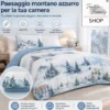 Copriletto Trapuntato Paesaggio Montano Azzurro in Microfibra Mezza Stagione OEKO-TEX Made in Italy 260x260