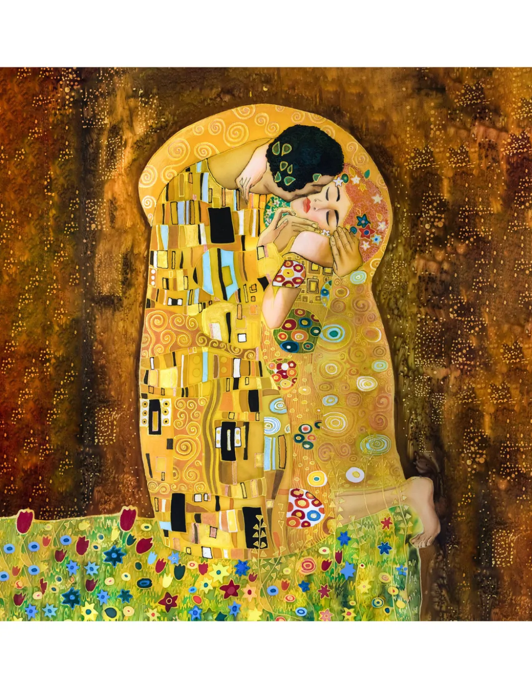 COPRILETTO trapuntato Quadri d'Autore Klimt il Bacio Matrimoniale