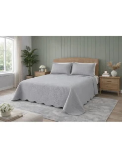 Copriletto Trapuntato Venezia Matrimoniale 250x250 Grigio – Microfibra Manopesca, Trapuntatura Quadretti, 100 g/m², Bordo a Onde
