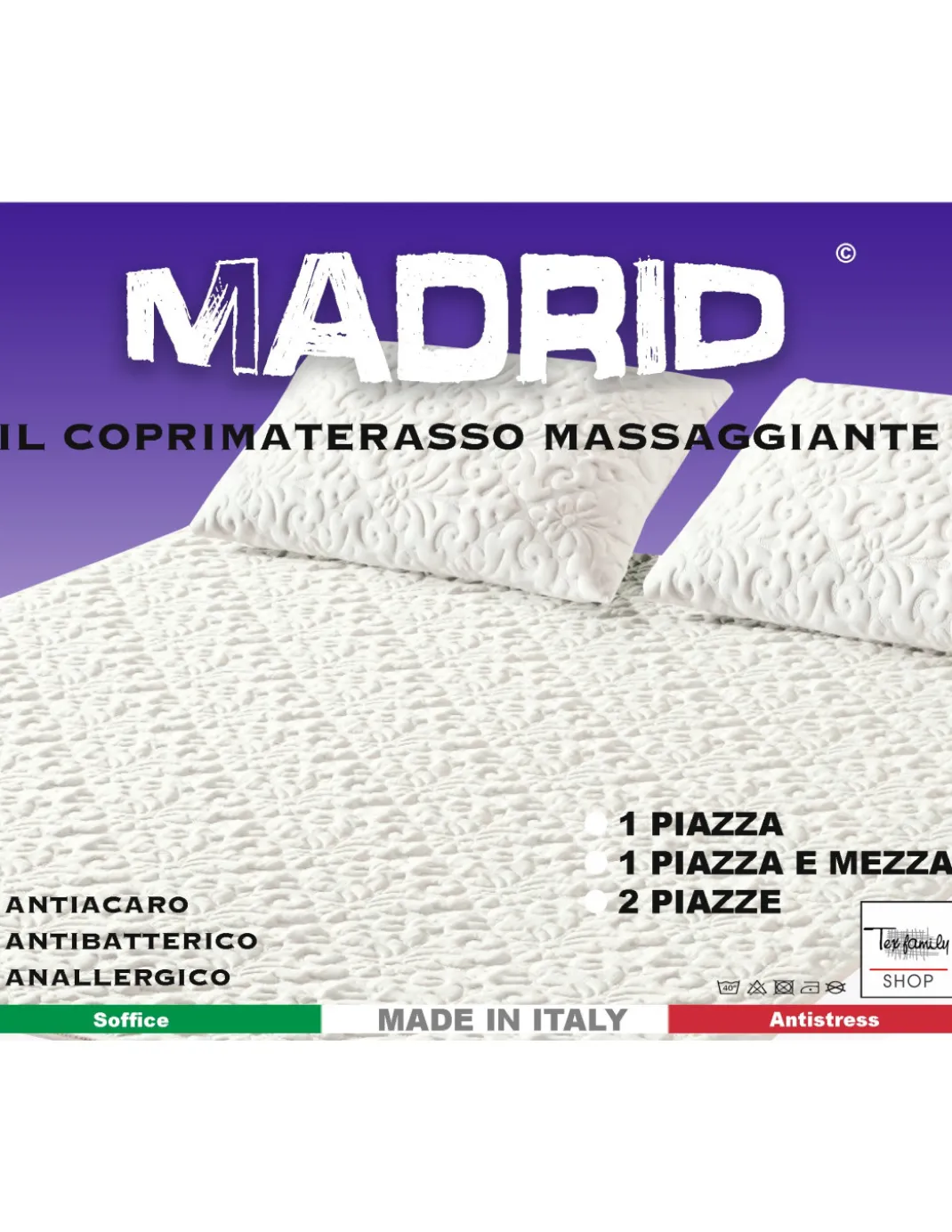 COPRIMATERASSO antiacaro ANALLERGICO MADRID in memory SOFFICISSIMO