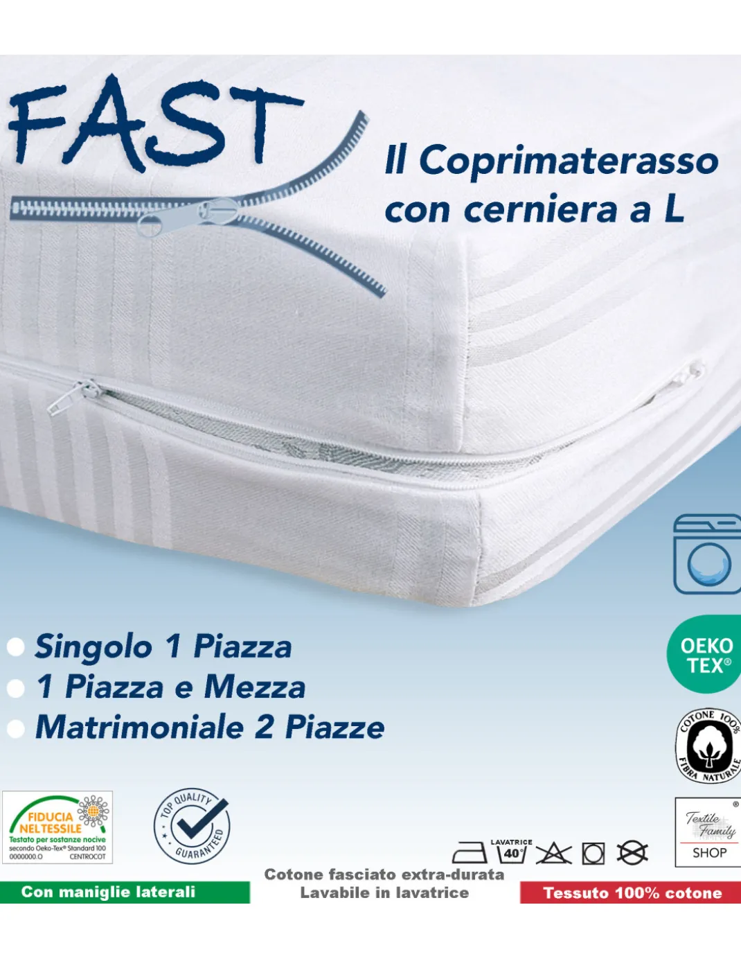 COPRIMATERASSO FAST A Sacco Con CERNIERA ZIP a L Tutte Le MISURE