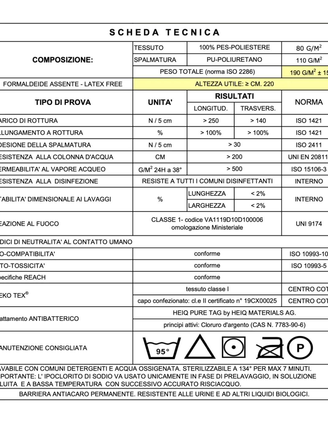 Coprimaterasso Impermeabile "FUEGO" Antiacaro Ignifugo Classe 1, Elastico, Linea Alberghiera, Made in Italy