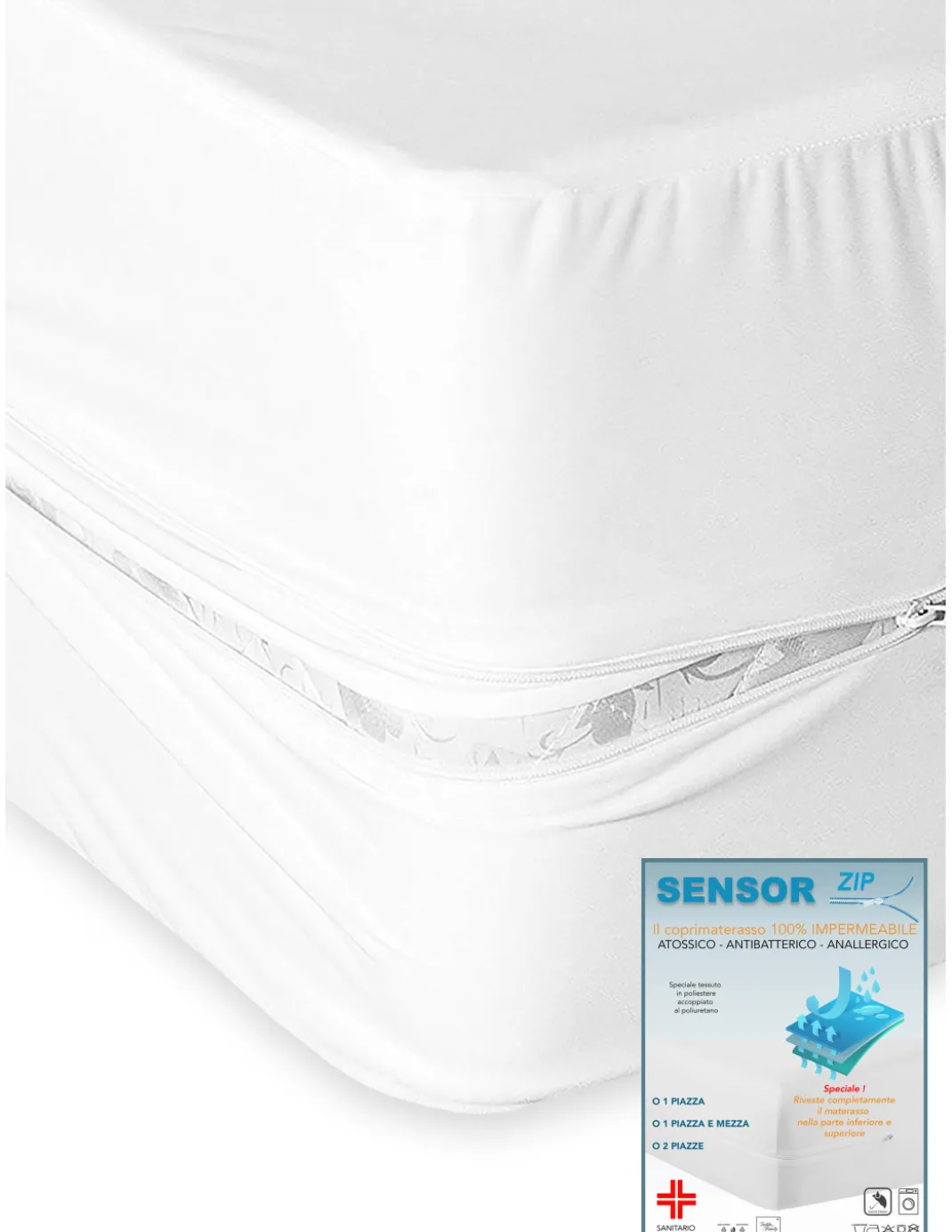 Coprimaterasso Impermeabile Integrale con cerniera Zip SENSOR