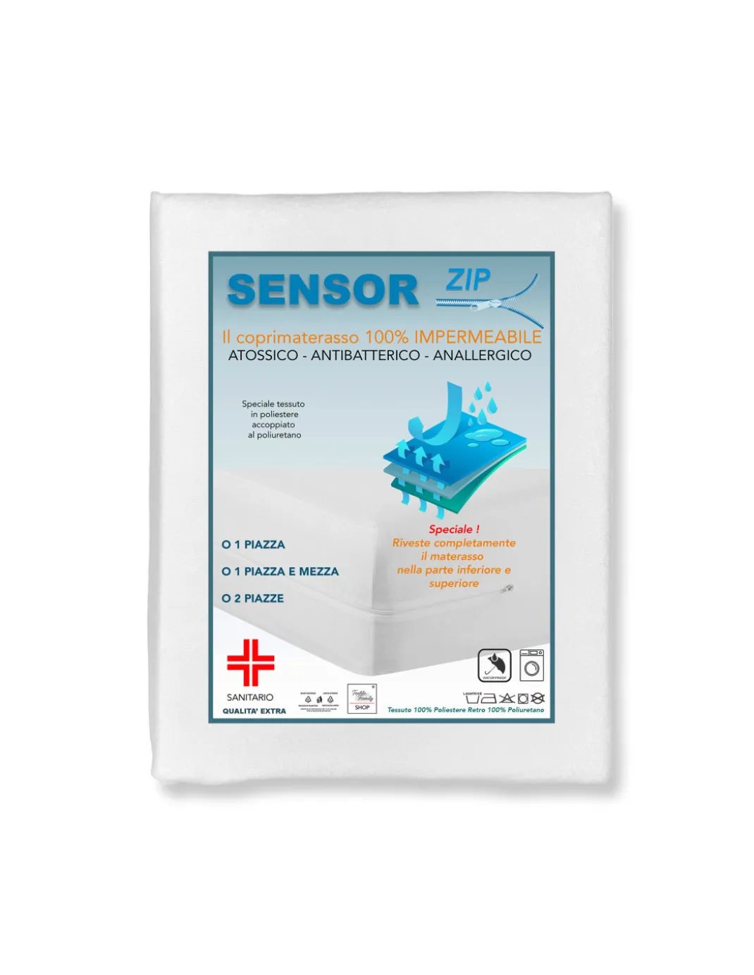 Coprimaterasso Impermeabile Integrale con cerniera Zip SENSOR
