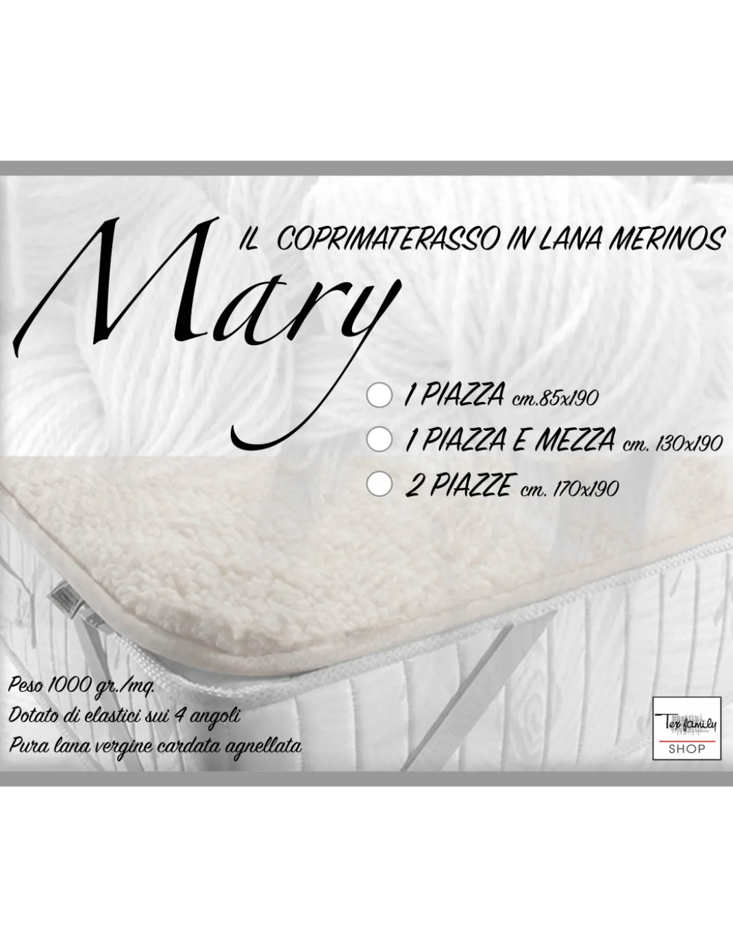 COPRIMATERASSO MARY in vera LANA MERINOS 1000 gr.