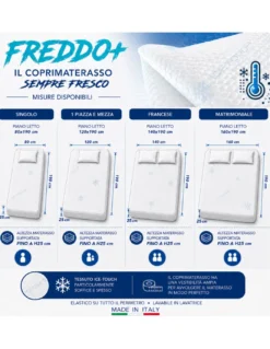 Coprimaterasso Rinfrescante Freddo+ Ice-Touch, Estivo, Termoregolatore, Traspirante, Anti-Umidità, Morbido, Elasticizzato