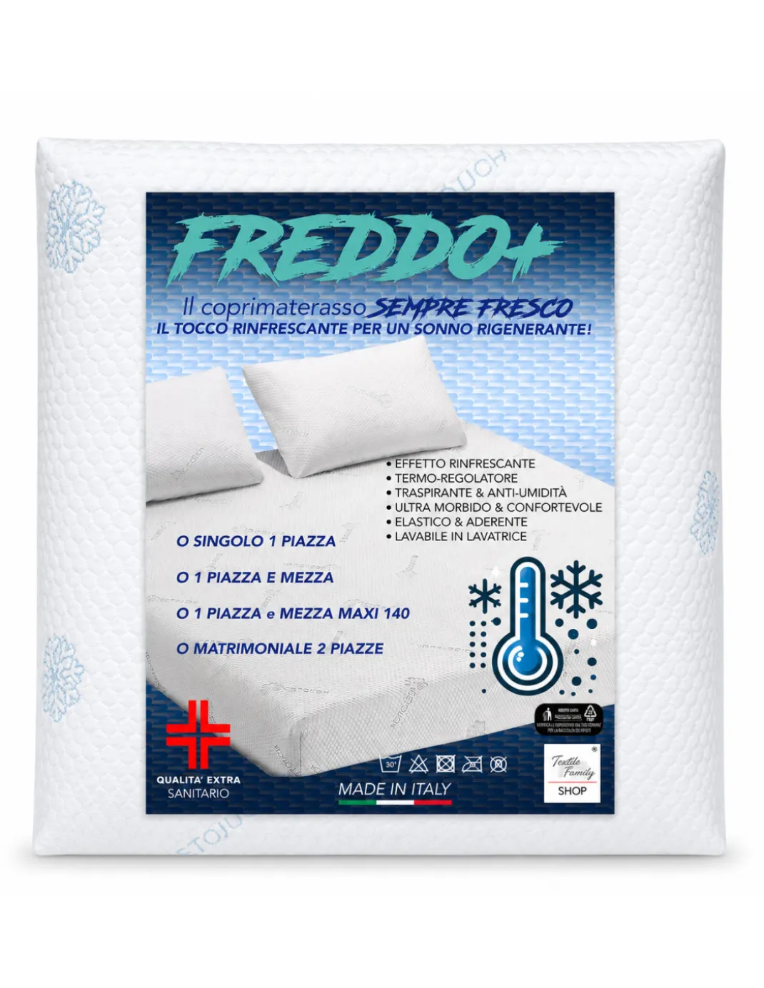 Coprimaterasso Rinfrescante Freddo+ Ice-Touch, Estivo, Termoregolatore, Traspirante, Anti-Umidità, Morbido, Elasticizzato