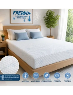 Coprimaterasso Rinfrescante Freddo+ Ice-Touch, Estivo, Termoregolatore, Traspirante, Anti-Umidità, Morbido, Elasticizzato