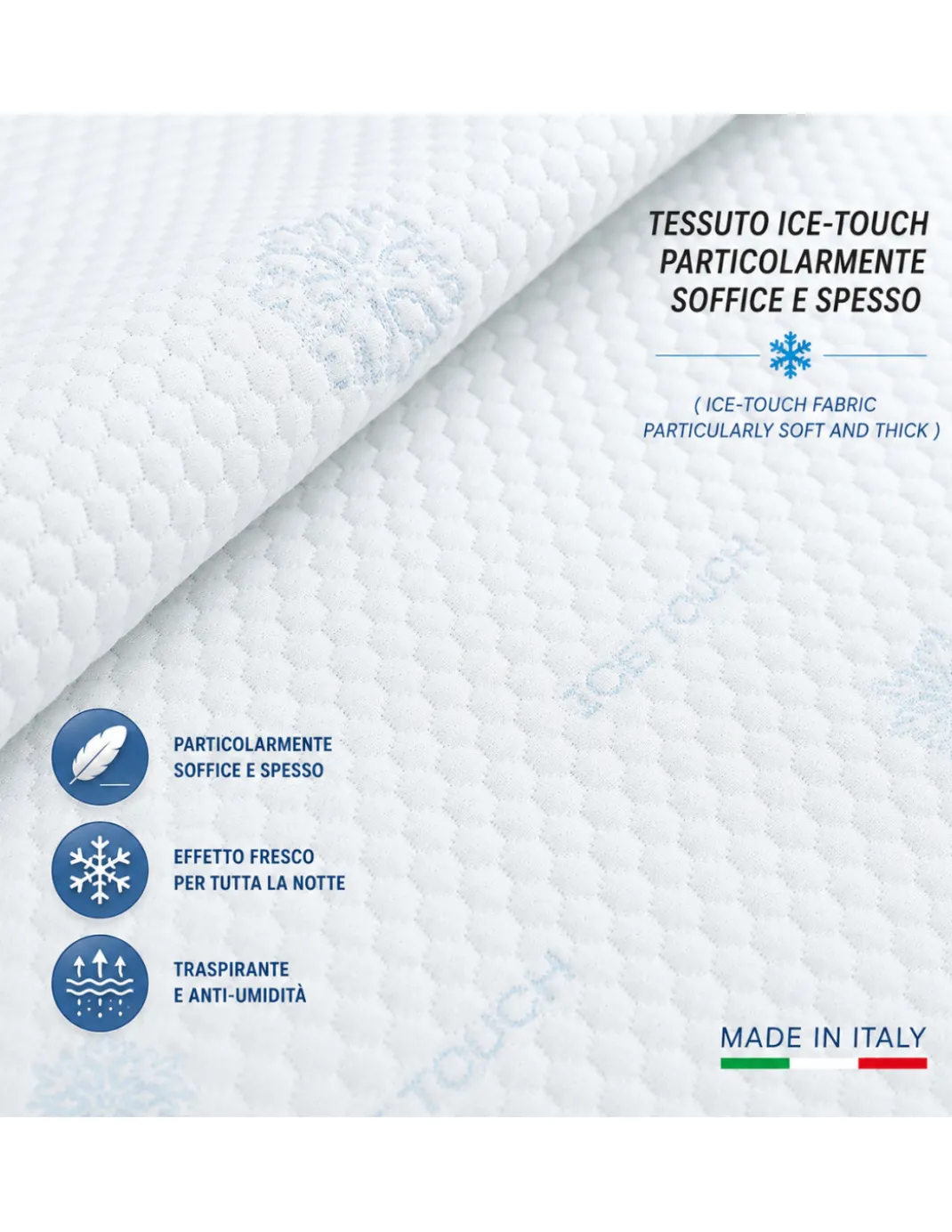 Coprimaterasso Rinfrescante Freddo+ Ice-Touch, Estivo, Termoregolatore, Traspirante, Anti-Umidità, Morbido, Elasticizzato