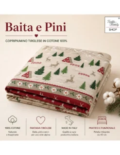 Copripiumino Baita e Pini Tirolese in Cotone 100%, Montagna, Patella 40 cm, Made in Italy