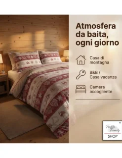 Copripiumino Cuore e Baita Rosso Cotone 100% Made in Italy - con Patella 40 cm e Federe Disegno Piazzato